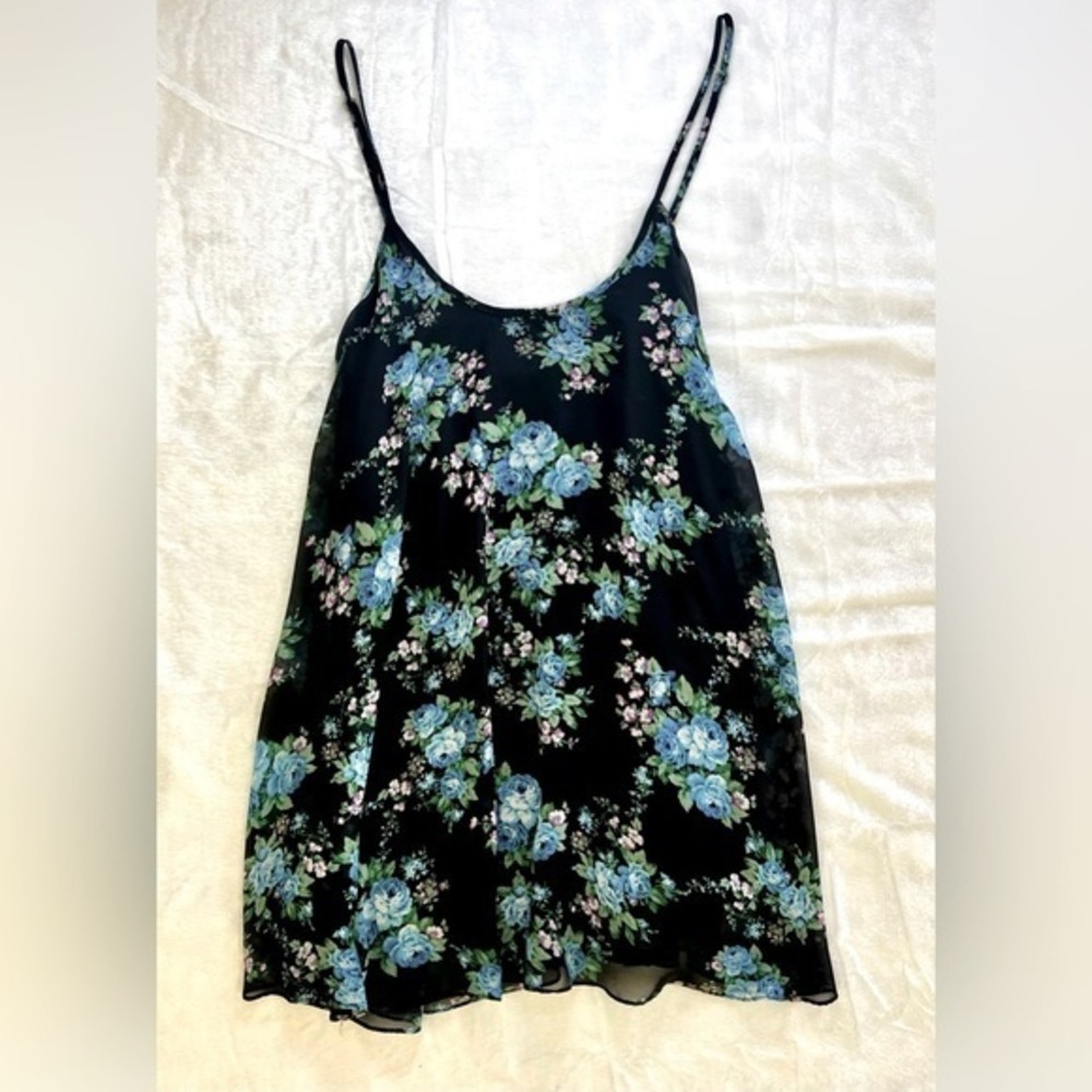 Show Me Your MuMu Blue‎ Floral Trapeze Mini Dress Sz M EUC